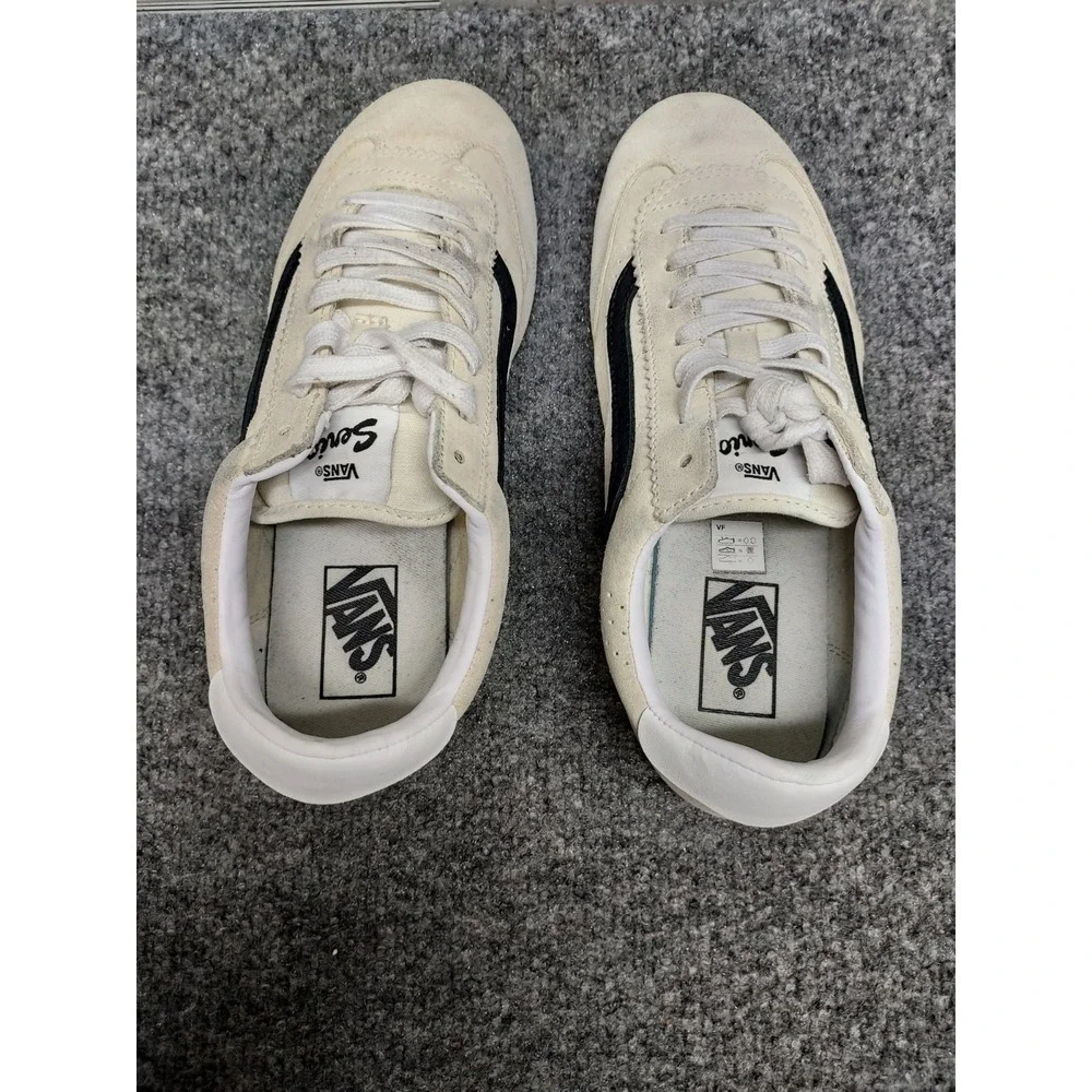 Vans Men Athletic Sneakers 8.5 Cream White Lace Up Round Toe Comfort Logo Active